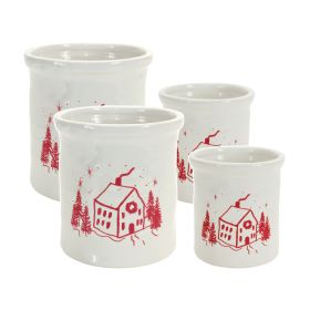 Crock w/House (Set of 4) 4"D x 4.5"H, 5.25"D x 5.75"H Clay