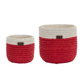 Set Of 2 Red & White Concrete Patio Plant Pots