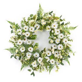 Mixed Foliage & Daisy Wreath 22.5"D Polyester-Plastic