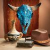 Outdoor Garden Turquoise Cow Skull Statue