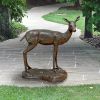 Solid Bronze Mother Doe On Base Garden Statue