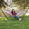 Portable Cotton Hammock in Desert Stripe with Metal Stand and Carry Case