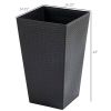 Set of 3 - Black Faux Rattan Plastic Tall Large Flower Pots