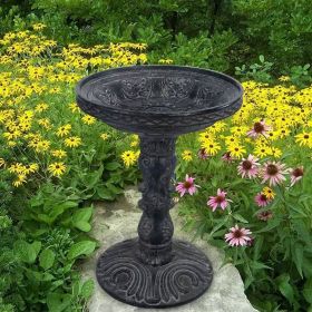 Outdoor Garden Fiberglass Bird Bath In Black Charcoal Stone Finish