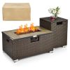 Outdoor Propane Fire Pit with Side Table Tank Holder in Brown PE Rattan