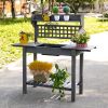 Outdoor Grey Wood Potting Bench Expandable Top with Food Grade Plastic Sink