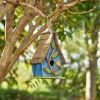 Farmhouse Hanging Birdhouse In Blue Green Yellow Brown