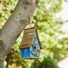 Farmhouse Hanging Birdhouse In Blue Green Yellow Brown