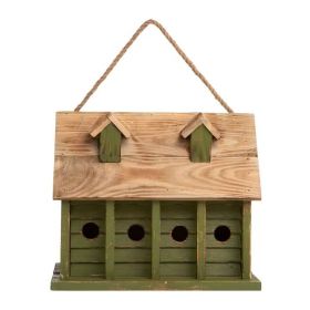 Green Wood Garden Bird House with 1 Compartment and 4 Holes