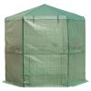 Outdoor Hexagon Greenhouse 6.5x7 Ft With Steel Frame PE Cover & Shelves