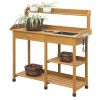 Outdoor Garden Wood Potting Bench Work Table with Sink in Light Wood Finish