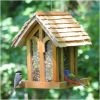 Wood House Shingled Roof Garden Bird Feeder with Perch