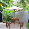 Espresso Wooden 6 Seater Picnic Table Umbrella Hole