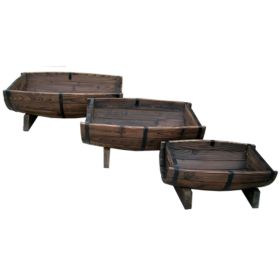 Set of 3 - Half Barrel Wood Planters