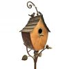 Outdoor Powder Coated Iron Birdhouse with 3-Prong Garden Stake in Copper Finish