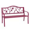 Red Steel Frame Outdoor Patio Garden Bench with Bird Branch Pattern Backrest