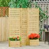 3 Panel Fir Wood Outdoor Privacy Screen with 4 Garden Bed Planters