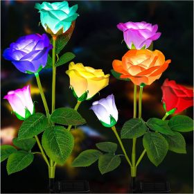 2pcs Solar Garden Lights; Newest Version Solar LED Lights Outdoor; RGB Color Changing Rose Lights For Yard; Enlarged Solar Panel; Holiday Party Ambien