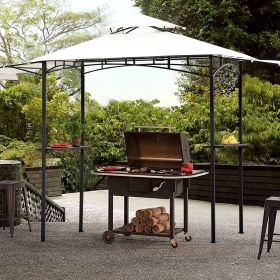 13Ft.Lx4.5Ft.W Iron Double Tiered Backyard Patio BBQ Grill Gazebo with Bar Counters&Extendable Shades; White