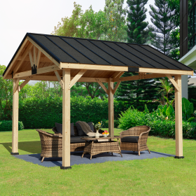 Small wood pergola; 11x12 FT Solid Wood Gazebo with Waterproof Asphalt Roof;  Outdoor Permanent Hardtop Gazebo Canopy for Patio;  Garden;  Backyard