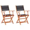 Folding Patio Chairs 2 pcs Black Solid Wood Eucalyptus and Textilene