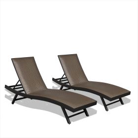 Outdoor PE Wicker Chaise Lounge - Set of 2 Patio Reclining Chair Furniture Set Beach Pool Adjustable Backrest Recliners Padded with Quick Dry Foam (Br