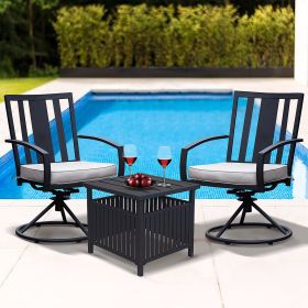 3 Piece Outdoor Patio Bistro Set, Swivel Chairs Set of 2 with Side Table and Cushions, Front Porch Furniture Set, Strong & Durable