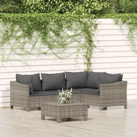 5 Piece Patio Lounge Set with Cushions Gray Poly Rattan