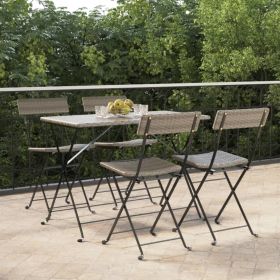 Folding Bistro Chairs 4 pcs Gray Poly Rattan and Steel