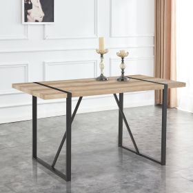 Rustic Industrial Rectangular Wood Dining Table For 4-6 Person; With 1.5" Thick Engineered Wood Tabletop and Black Metal Legs; Writing Desk For Kitche