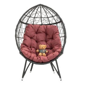 COOLMORE Outdoor Patio Wicker Egg Chair Indoor Basket Wicker Chair with Red Cusion for Backyard Poolside