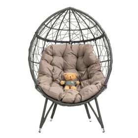 COOLMORE Outdoor Patio Wicker Egg Chair Indoor Basket Wicker Chair with Khaki Cusion for Backyard Poolside