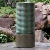 19.5x19.5x43.5" Large Concrete Cylinder Green & Brown Ribbed Water Fountain, Outdoor Bird Feeder / Bath Fountain, Modern Industrial Style