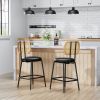 Rattan Bar Stool, Indoor Leather Bar Stools Set of 2, Counter Height Bar Stools with Metal Leg & Rattan Backrest