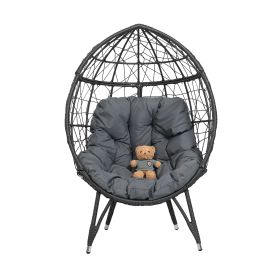 COOLMORE Outdoor Patio Wicker Egg Chair Indoor Basket Wicker Chair with Grey Cusion for Backyard Poolside