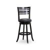 30" Bar Height Slat Back Swivel Stool, Espresso Finish, Charcoal Fabric Seat