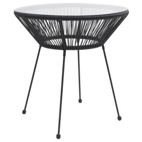 Patio Dining Table Black Ã˜27.6"x29.1" Rattan and Glass