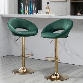 Green Velvet Adjustable Modern Dining Chairs; Counter Height Bar Chair; Swivel Bar Stools Set of 2