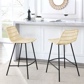 Set of 2; Natural Rattan Indoor Counter Chair ; Black Finish Steel legs; Natural (17.5"x20"x34")