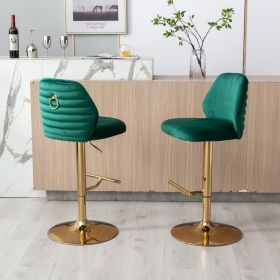 Swivel Bar Stools Chair Set of 2 Modern Adjustable Counter Height Bar Stools, Velvet Upholstered Stool with Tufted High Back & Ring Pull for Kitchen