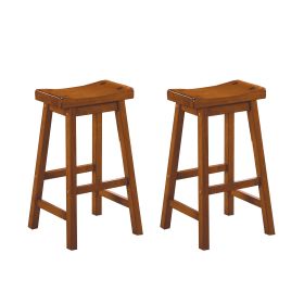 Casual Dining 29-inch Bar Height Stools 2pc Set Saddle Seat Solid Wood Oak Finish Home Furniture