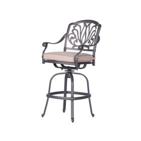 Patio Outdoor Aluminum Swivel Bar Stool with Cushion, Set of 2, Spectrum Sand