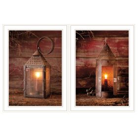 "Innkeeper's Lantern" 2-Piece Vignette By Irvin Hoover, Ready to Hang Framed Print, White Frame