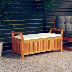 Patio Storage Bench with Cushion 49.6" Solid Wood Acacia