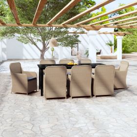 9 Piece Patio Dining Set with Cushions Brown