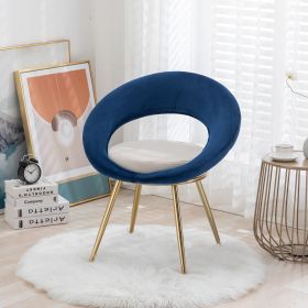 Navy Blue+Off-White Velvet Modern accent/Conversation Lounge Chair With Gold Plated Legs; unique appearance; Suitable For Office; Lounge; Living Room