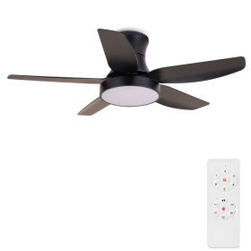 46 Inch Black Flush Mount Ceiling Fan with Light and Remote Control; Low Profile Ceiling Fan with 5 blades; 3 Light Color; 6 Speeds for Living Room; B