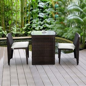 3 Pieces Wicker Patio Cushioned Outdoor Chair and Table Set