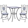 3 Piece Mosaic Bistro Set Ceramic Tile Blue and White