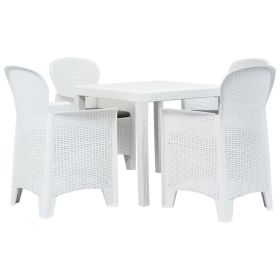 5 Piece Outdoor Dining Set Plastic White Rattan Look